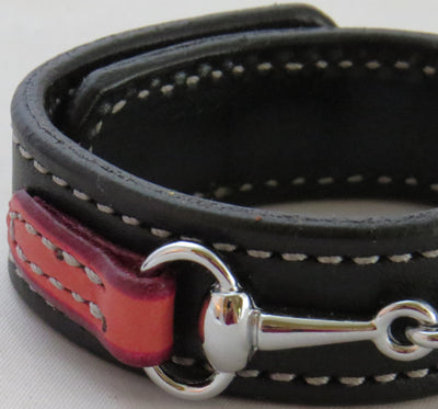 Handtooled LeatherFINE LEATHER HORSE BIT BRACELET Pink & Black Silver Equestrian SnaffleAmerican MadeAmishSaving Shepherd