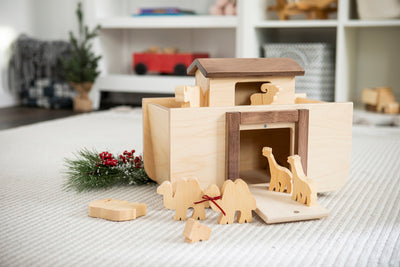 Wooden & Handcrafted ToysBIG NOAH'S ARK & ANIMALS Handcrafted Wood Bible Toy SetadultadultsSaving Shepherd