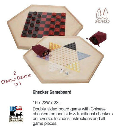Wooden & Handcrafted Toys2 CLASSIC CHECKER GAMES - Chinese Checkers & Traditional Wood Board with Glass Marblesboardboard gamecheckersSaving Shepherd