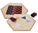 2 CLASSIC CHECKER GAMES - Chinese Checkers & Traditional Wood Board with Glass Marbles
