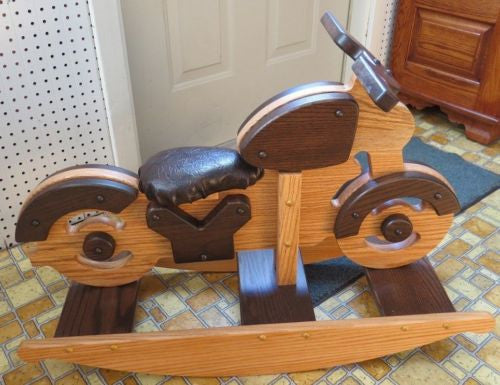 ROCKING MOTORCYCLE Amish Handmade Solid Oak Rocker Saving Shepherd