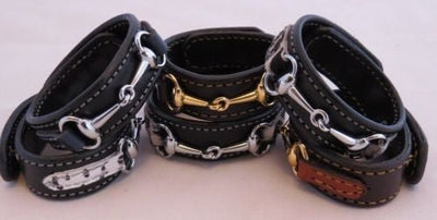 Handtooled LeatherLEATHER HORSE SNAFFLE BIT BRACELET Black & Navy Blue with Silver Equestrian HardwareAmishbarnSaving Shepherd