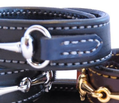 Handtooled LeatherLEATHER HORSE SNAFFLE BIT BRACELET Black & Navy Blue with Silver Equestrian HardwareAmishbarnSaving Shepherd