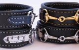 Handtooled LeatherLEATHER HORSE SNAFFLE BIT BRACELET Black & Navy Blue with Silver Equestrian Buckle HardwareAmishbarnSaving Shepherd