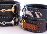 Handtooled LeatherLEATHER HORSE BIT BRACELET Bordeaux & Chestnut with Gold Snaffle Equestrian Buckle HardwareAmishbracelethandmadeSaving Shepherd