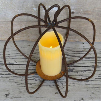 Candle Holders & AccessoriesWROUGHT IRON PUMPKIN CENTERPIECE Rusty 3-D Pillar Candle HolderSaving Shepherd