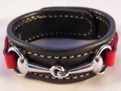 Handtooled LeatherLEATHER HORSE BIT BRACELET Handmade Red & Black with Silver Equestrian SnaffleAmishbarnSaving Shepherd