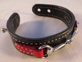 Handtooled LeatherLEATHER HORSE BIT BRACELET Handmade Red & Black with Silver Equestrian SnaffleAmishbarnSaving Shepherd