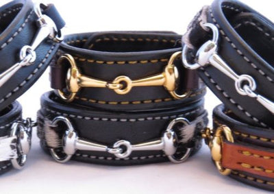 Handtooled LeatherFINE LEATHER HORSE BIT BRACELET Black & Brown Gold Equestrian SnaffleAmerican MadeAmishSaving Shepherd