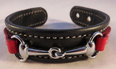 Handtooled LeatherLEATHER HORSE BIT BRACELET Handmade Red & Black with Silver Equestrian SnaffleAmishbarnSaving Shepherd