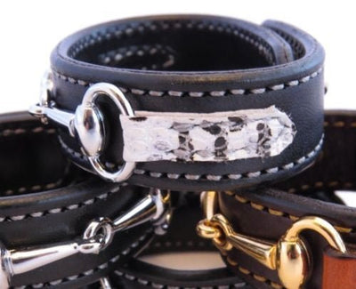 Handtooled LeatherLEATHER HORSE SNAFFLE BIT BRACELET Amish Handmade Black Zebra Print with Silver Equestrian HardwareAmishbarnSaving Shepherd