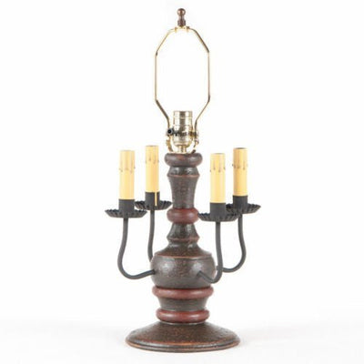Country LightingCOLONIAL "CEDAR CREEK" TABLE LAMP with 4 Arm Candelabra in 7 Distressed FinishesblackcandelabraSaving Shepherd