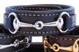 Handtooled LeatherLEATHER HORSE SNAFFLE BIT BRACELET Black & Navy Blue with Silver Equestrian HardwareAmishbarnSaving Shepherd