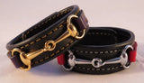 Handtooled LeatherLEATHER HORSE BIT BRACELET Handmade Red & Black with Silver Equestrian SnaffleAmishbarnSaving Shepherd