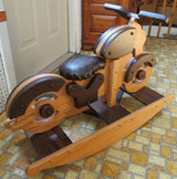 Wooden & Handcrafted ToysROCKING MOTORCYCLE Amish Handmade Solid Oak Bike Rocker Bike with Faux Leather SeatAmishbabySaving Shepherd