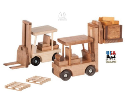 Wooden & Handcrafted ToysFORKLIFT with PALLET - Working Wood Construction Toy Truck USAAmishchildrenSaving Shepherd