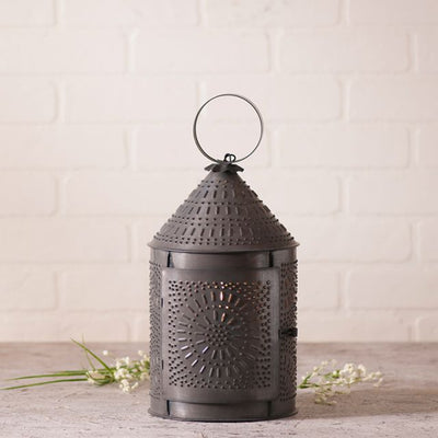 15" Fireside Colonial Lantern with Chisel Pattern in Kettle Black Tin Finish