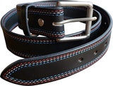 TRIPLE STITCHED BRIDLE LEATHER BELT - Red White & Blue Amish Handmade in USA