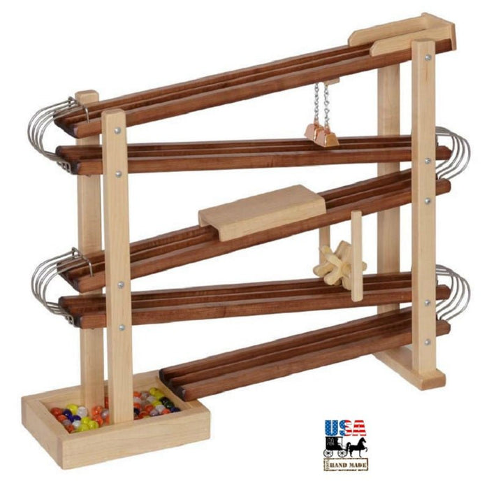 MARBLE FLYER RACE TRACK - Wood & Metal Roller Run with Glass Marbles