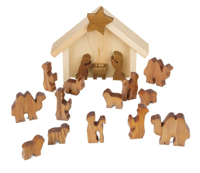 Holiday DecorHANDMADE CHRISTMAS NATIVITY Wooden Manger with Holy Family & Animals Creche USAChristmasholidaSaving Shepherd