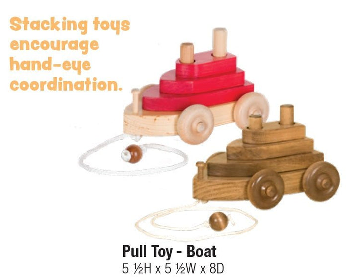 Handmade Toys, Wood Boat with Stacking Blocks