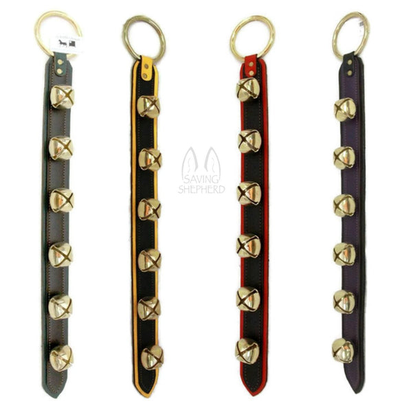 Door Chime6 SLEIGH BELLS on 2 LAYER LEATHER STRAP in 4 Colors - Amish Handmade USAbellbellsSaving Shepherd