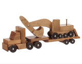Wooden & Handcrafted ToysFLAT BED TRACTOR TRAILER with EXCAVATOR SET - Large Handmade Wood Toy USAAmishchildrenSaving Shepherd