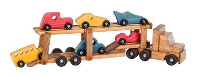 Wooden & Handcrafted ToysCAR CARRIER WOOD TOY - Handmade Tractor Trailer Truck with 6 CarsAmishcarSaving Shepherd