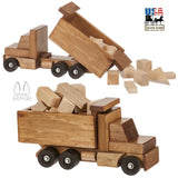 DUMP TRUCK with Wooden Construction Building Blocks USA HANDMADE