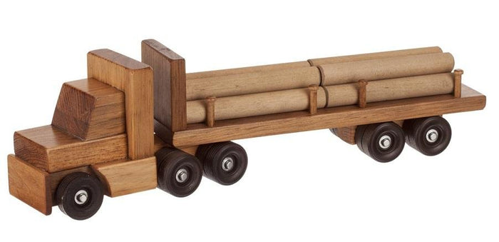 Wooden & Handcrafted ToysLarge LOGGING TRACTOR TRAILER TRUCK - Handmade Working Wood Toy with Log CargoAmishchildrenSaving Shepherd