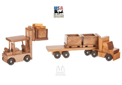 Wood ToyTRACTOR TRAILER & FORK LIFT SET - Amish Handmade Wood Toy Skid TruckAmishchildrenSaving Shepherd