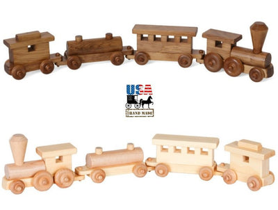 Wooden & Handcrafted Toys2' TOY TRAIN - Engine Passenger Oil Cars and Caboose Handmade Wood Toy USAAmericaAmishSaving Shepherd