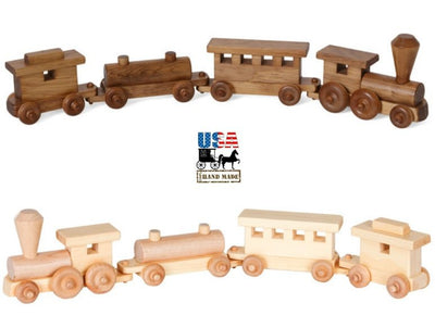 Wooden & Handcrafted Toys2' TOY TRAIN - Engine Passenger Oil Cars and Caboose Handmade Wood Toy USAAmericaAmishchildrenHarvestSaving Shepherd