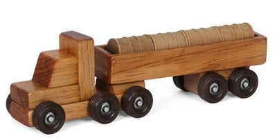 Wooden & Handcrafted ToysBARREL DELIVERY TRUCK - Wood Tractor Trailer with Cargo Load USAAmishchildrenSaving Shepherd