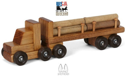 Wooden & Handcrafted ToysLOG TRACTOR TRAILER TRUCK - Amish Handmade Wood Toy with LogsAmishchildrenSaving Shepherd
