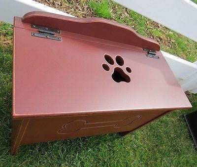 Handcrafted for PetsPET TOY BOX Handmade Dog Cat Wood Storage Chest w Bone Paw Print Custom FinishanimalboxSaving Shepherd