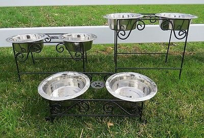 Pet Dog Cat Food Feeding Stand Station Stainless Double Raised Bowls Dish  Holder