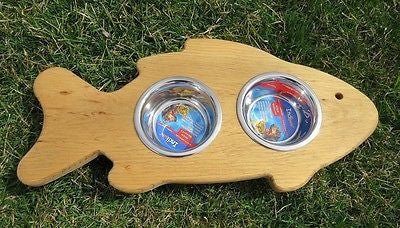 Handcrafted for PetsCAT FEEDER Handmade Elevated Wood Mouse or Fish Shaped with Steel BowlsanimalbowlSaving Shepherd