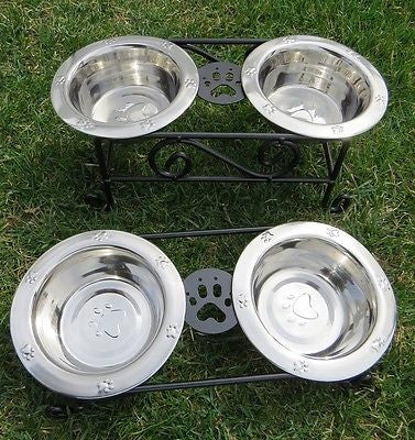 Dishes, Feeders & FountainsDOG CAT FEEDER Elevated Wrought Iron Pet Food Water Bowl StandanimalboxSaving Shepherd