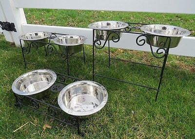 DOG CAT FEEDER Elevated Wrought Iron Pet Food Water Bowl Stand
