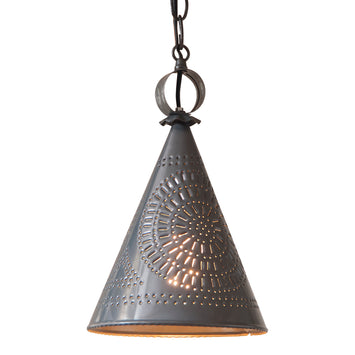 Chandeliers & Ceiling FixturesSTURBRIDGE PENDANT - Punched Tin Witch's Hat Cone Down Lightceiling lightcountry lightingSaving Shepherd