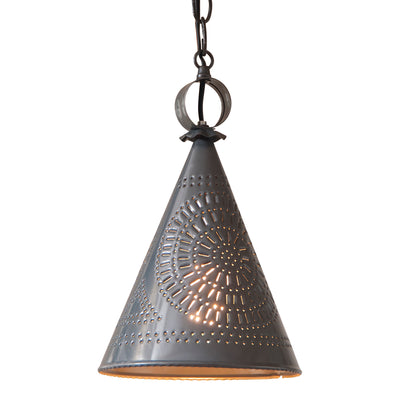 Chandeliers & Ceiling FixturesSTURBRIDGE PENDANT - Punched Tin Witch's Hat Cone Down Lightceiling lightcountry lightingSaving Shepherd