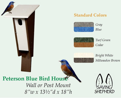 BirdhousePETERSON BLUEBIRD HOUSE - 100% Recycled Poly Post Mount Birdhousebirdbird feederSaving Shepherd