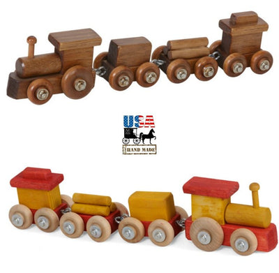 Wooden & Handcrafted ToysTOY TRAIN - Engine 2 Cars and Caboose Handmade Wood Toy USAAmericaAmishSaving Shepherd