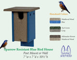 BirdhouseSparrow-Resistant BLUEBIRD HOUSE - 100% Recycled Poly Post Mount Birdhousebirdbird feederbirdsWeathered Wood & BlueSaving Shepherd