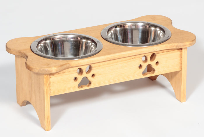 BONE SHAPED DOG FEEDER - Unfinished Pine Wood Food & Water Stand