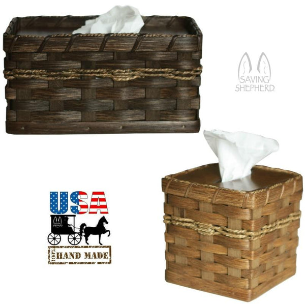 Tissue Box CoverTISSUE BOX HOLDER - Hand Woven Reed Square or Rectangle Basket Cover in 13 FinishesAmishbasketSaving Shepherd