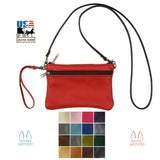 Leather PurseCLUTCH WRISTLET & SHOULDER BAG - Double Zipper Purse in 17 Colorsbagleatherleather bagBlackSaving Shepherd