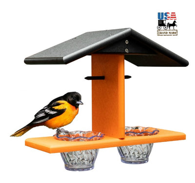 Bird FeederDOUBLE ORIOLE BIRD FEEDER with 2 Jelly Jars & Orange Spikes - Custom Poly Colors USAbirdbird feederSaving Shepherd