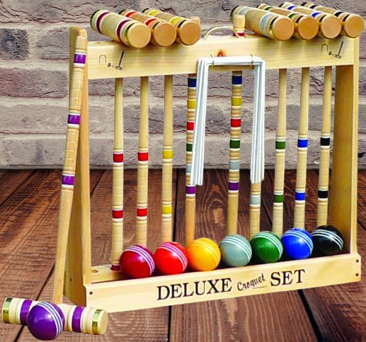 Six-Player Deluxe Croquet Set with Wooden Mallets, Colored Six-Player Deluxe Croquet Set with Wooden Mallets, Colored